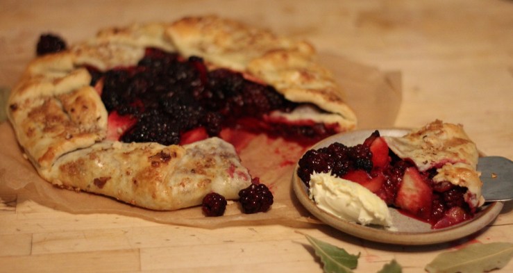 Blackberry and bay galette with cream